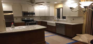 kitchen cabinet install and backsplash