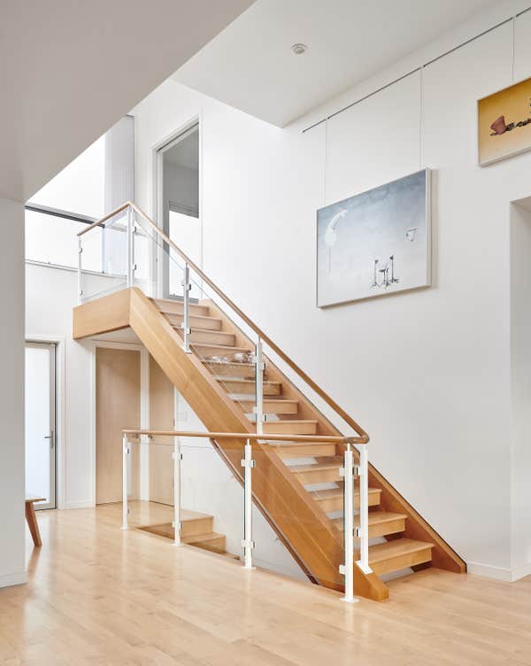 Custom Open Tread Staircase with Glass Hand Rail