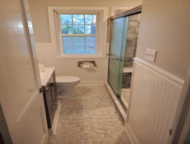 Bathroom total remodel total rehab. The entire room was demoed down to the studs. complete rip and replace of all wires outlets and switches. Installed