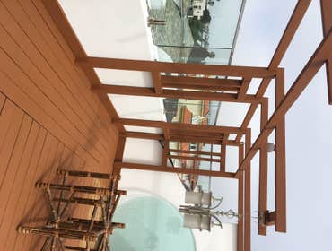 before and after This project is deck on top of the roof that I prepared by sanded all the wood and applying 2 coats of paint