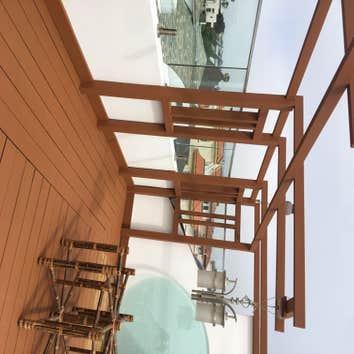 before and after This project is deck on top of the roof that I prepared by sanded all the wood and applying 2 coats of paint