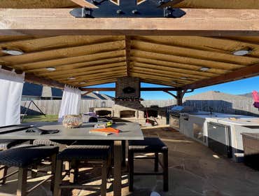 Newly Built Pergola with Built-In Kitchen and Fireplace