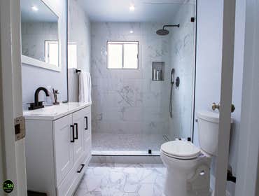 Remodeling project @ Monrovia Remodel bathroom, fireplace, kitchen countertop, backsplash & more