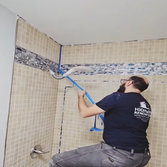 Custom Bathroom Tile Renovation | Highwind Renovations LLC #1 Repaired bathroom, drywall and installed a custom designed shower tile job for client.