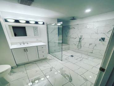 Bathroom remodel Full bathroom remodel.
Curbless shower with shower bench.