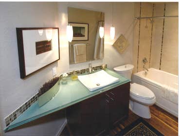 Contemporary Bathroom with gla