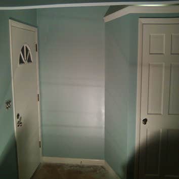 Brookfield Project The walls started out brown with crown molding through the middle of it. The baseboard, door(s), door jam, casing and other trim ha