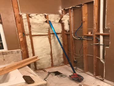 Photos by Griffin Tile & Marble Co #1 Master bath remodel. Remove PVC shower insert , remove separating wall , install new tile shower matching the til