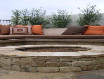 Stone firepit and bench