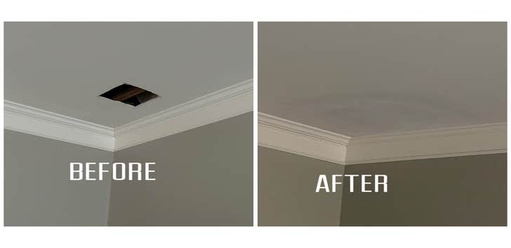 Photos by Fast Patch Drywall Repair LLC #1 Plumber had to make a hole in the drywall to repair a leak I came in and repaired the drywall in 1.5 hours.