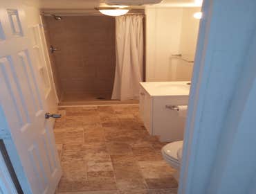 Virginia Street VERY outdated full bath. Tub was very hard to get to.