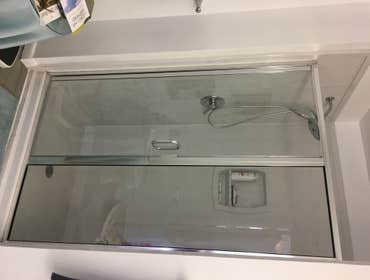 Cultured Marble bath remodel Light blue cultured marble w/ chrome fixtures.