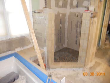 bathroom old bathroom, tranformed into a beautiful bathroom with a whole new design at the request of the costumer. new counter top, new bathtub, new s