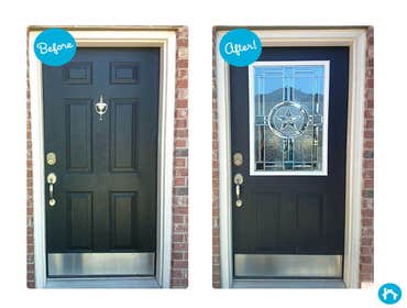 Door Remodel - Decorative Door Glass Completed transform your entryway with decorative door glass inserts. Take an ordinary plain door and add glass to