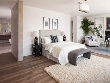 Tiburon house Install hardwood flooring throughout house - wide plank white oak with cured urethane finish