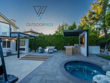 Porter Ranch, CA | Backyard Remodeling Complete Backyard Remodeling in Porter Ranch including a jacuzzi, outdoor kitchen, firepit table with seating, a