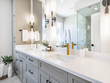 San Carlos- Master bathroom remodel Master bathroom remodel featuring a double vanity with custom cabinetry, new countertops, modern fixtures, upgraded