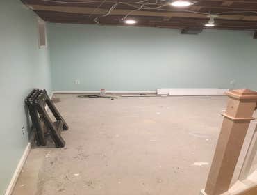 Basement finish homeowner wanted no ceiling and new handrail