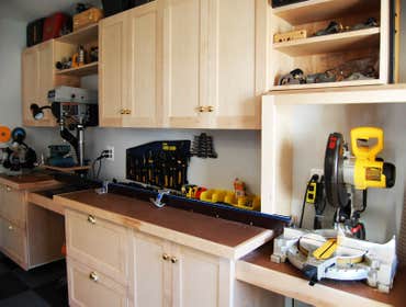 Custom made cabinets and workbench