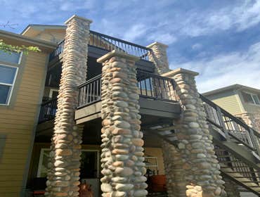 Trex Deck and River Stone Columns- After
