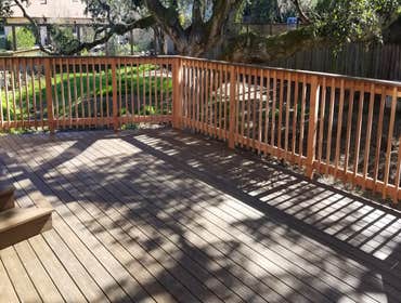 Trex® deck and redwood picket railing