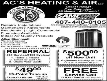 Photos from Ac's Heating & Air Llc We are offering a FREE SERVICE CALL WITH REPAIR.
A VALUE OF 69.95