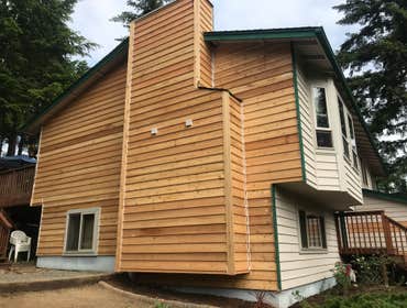 Ryan Mueller Siding Project Remove rotten cedar siding on south wall of two story house, wrap wall with Tyvek, install cedar siding on south wall, repl