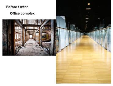 Office complex in abandoned building Complete renovations of building to accommodate a tech company. Over 24,000 sq ft