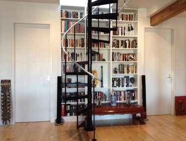 Spiral staircase and bookcase