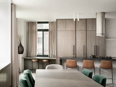 Tribeca Duplex Renovation Gut renovation of a 2,200 SF three-bedroom, four-bathroom duplex condominium in Manhattan with custom designed moldings, door