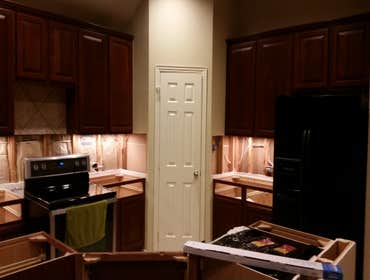 Kitchen remodel lighting Small kitchen project. Customer requested recess lighting in the kitchen. And new undercounter lighting.