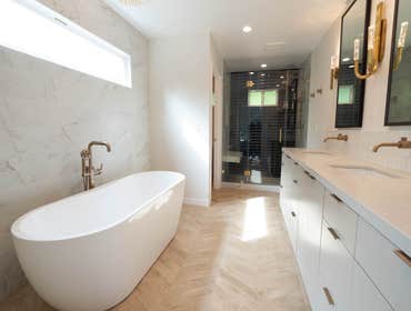 Del Dayo Estates 1 Master Bath Remodel Full layout change, full master bath remodel.