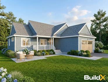X-12 The Homestead ADU The Homestead ADU features 900 GFA in a compact 50′×42′ footprint, offering 2 bedrooms, 2 baths, a Farmer's Porch, 2-Car Garage,