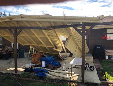 Photos by Dudley Const & Remodel LLC #1 Snow collapsed old awning on the back porch. Built brand new awning with clear, corrugated, plastic and new gut