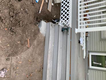Composite covered porch Photos by Hawley Construction LLC #4 Raise settled roof replace sofit and demo existing porch and replace with composite deck a