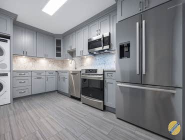Gray is the new white! Sleek. Sophisticated. Contemporary. ?
This gray cabinets and white countertops are a timeless combination that adds a modern and