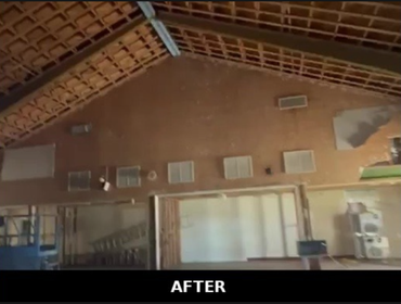 Post-Abatement Completion — 34,400 SF Vacant Church, Dallas TX. Full ACM removal, ceiling and drywall stripped, cleared for demolition. DSHS License 80