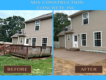 Doing a big transformation behind the house replacing the deck with a concrete patio. Mix a color with a concrete to stay foreve