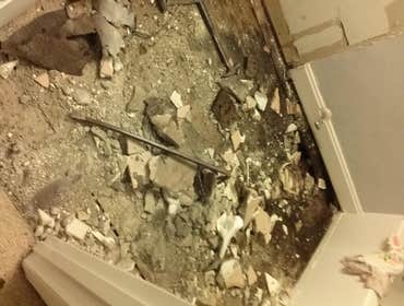 Remodel bathroom Demo floor and replaced floor joists
New subfloor
New tile
New cabinet