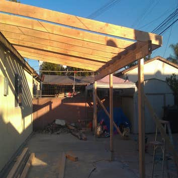 Norwalk cover patio In this project we had to fix a couples of problems before start building the cover patio.
we re stucco the back wall that had to m