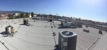 Pasadena Antique Center Reroofed the Pasadena Antique Center with polyurethane foam, two layers of elastomeric coating, and roofing granules.