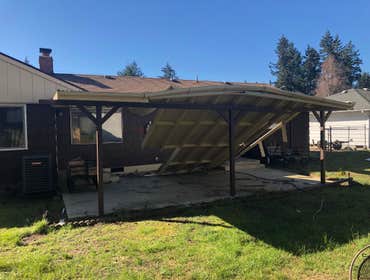 Photos by Dudley Const & Remodel LLC #1 Snow collapsed old awning on the back porch. Built brand new awning with clear, corrugated, plastic and new gut