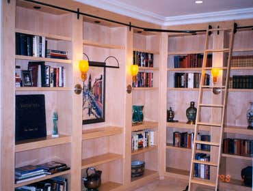 Maple Bookcase with Rolling Library Ladder Custom Home Bookcases