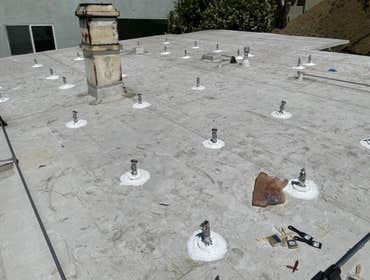 Sealed Solar Panel Footings with Mastic. Completed