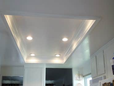 Remodeled Kitchen Recessed Ceiling The old fluorescent fixture was removed & 6 LED cans were installed.