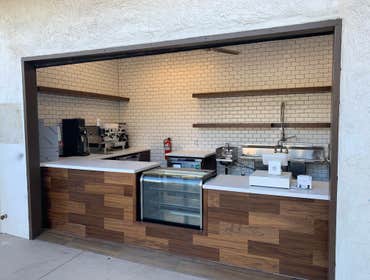 Rancho Roaster Build coffee shop in old storage shed. New cabinets, power, plumbing and finishes