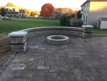 Seating wall, columns, & fire