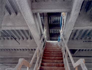 Structural Steel Fireproofing Cementitious steel structure fireproofing at Holy Cross Medical Center in Granada Hills.