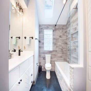 Master Bath Remodel Took bathroom down to studs, vaulted the ceiling, installed a skylight and built the bathroom back out.