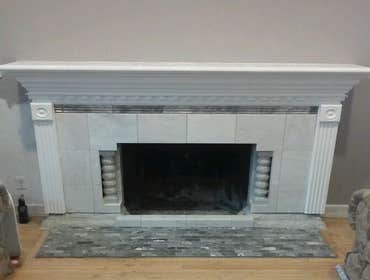 Kliewer Fireplace trim mantle and tile. Fire place trim, mantle and tile.